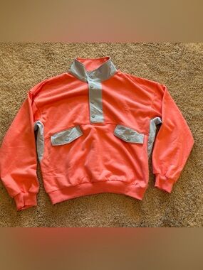 Coral Sweatshirt with Pale Blue Trim